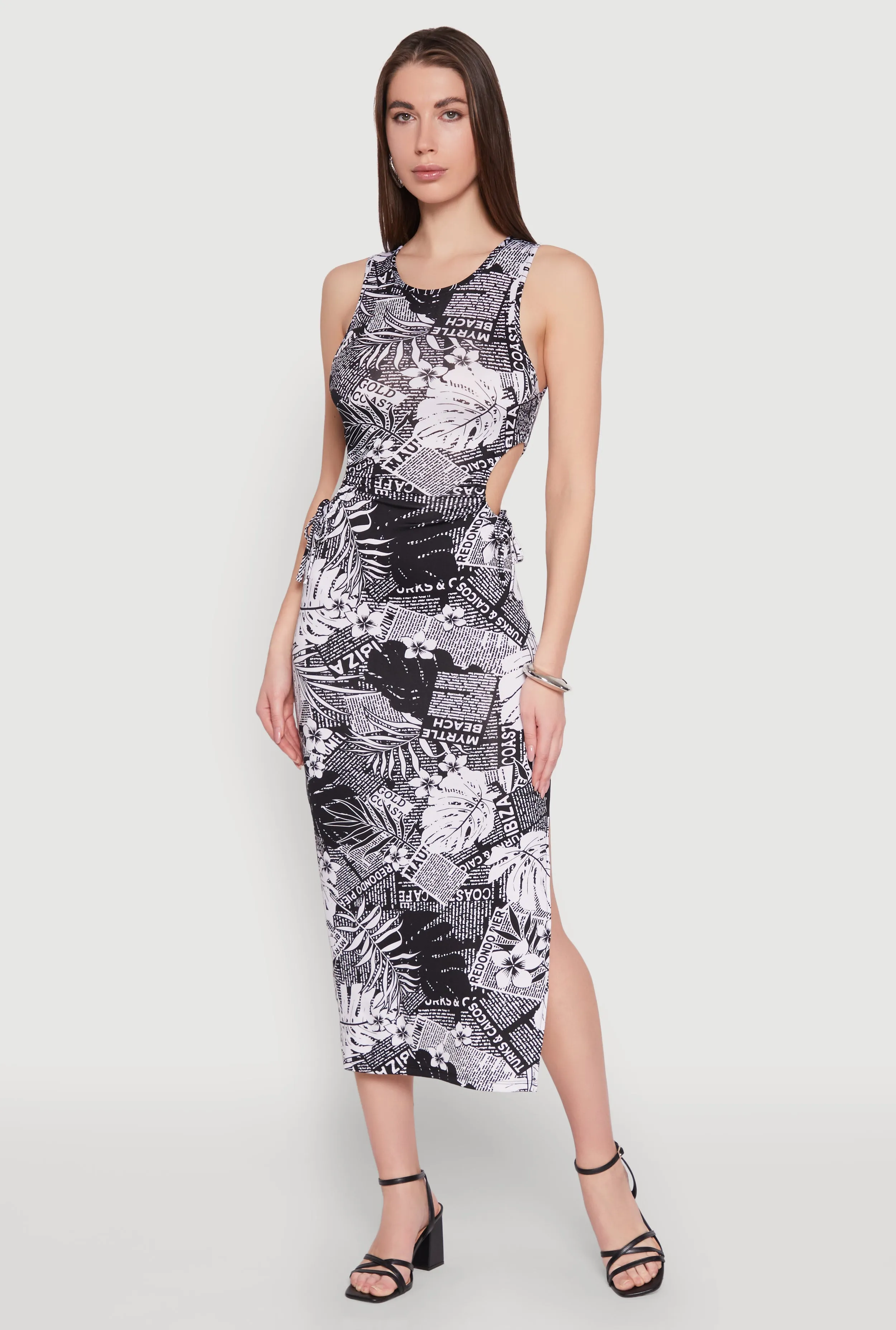 Fashion Forward Theatre Time Leaf Newspaper Print Midi Dress