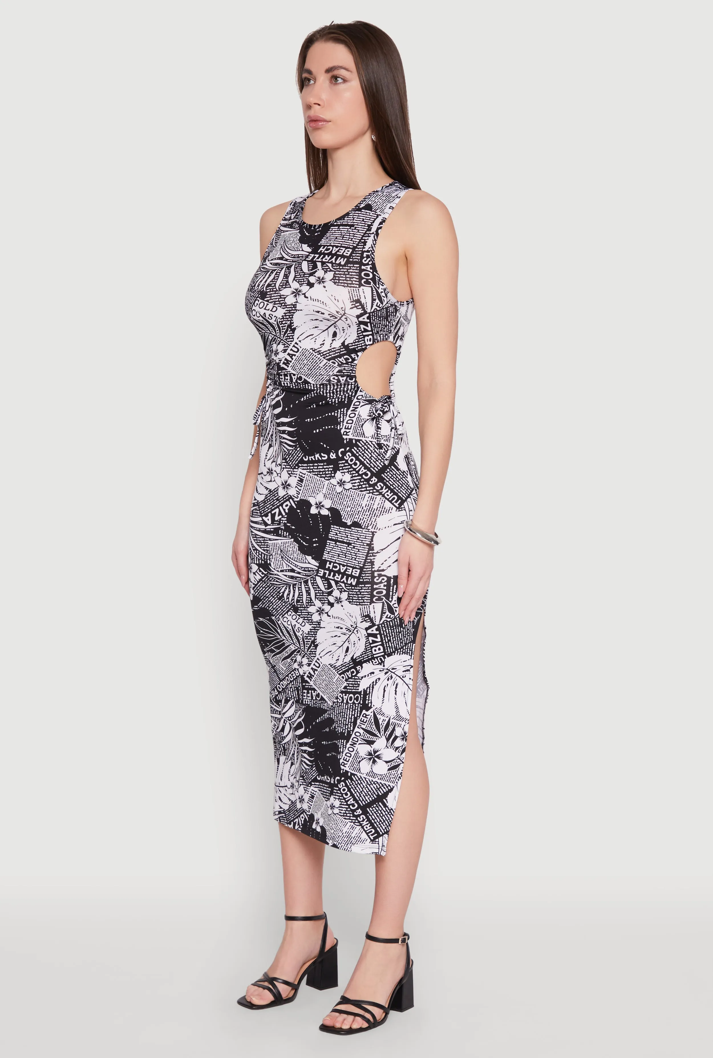 Leaf Newspaper Print Midi Dress Fashion Statement Comfortable Cut