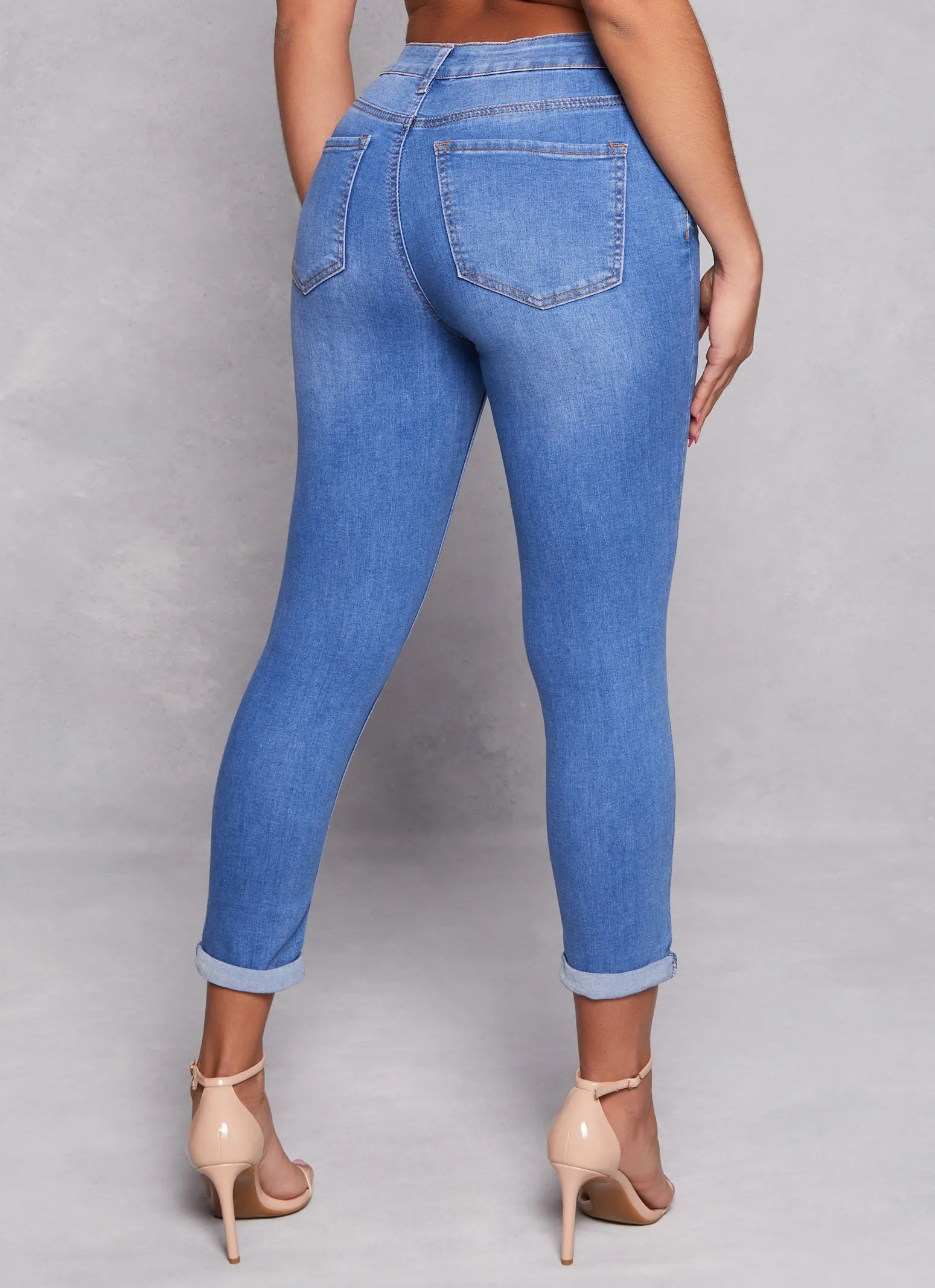 Lightweight Urban Explorer WAX High Waist Rolled Cuff Denim Jeans