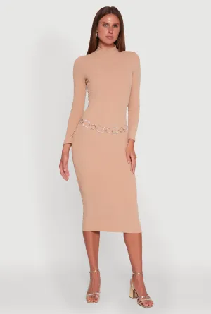 Long Sleeve Mock Neck Midi Dress Contemporary Style Elegant dress for brunch
