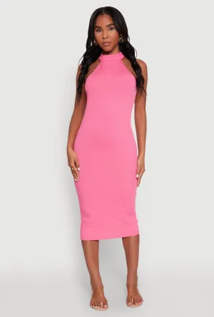 Polished Design Rib Knit Halter Midi Dress