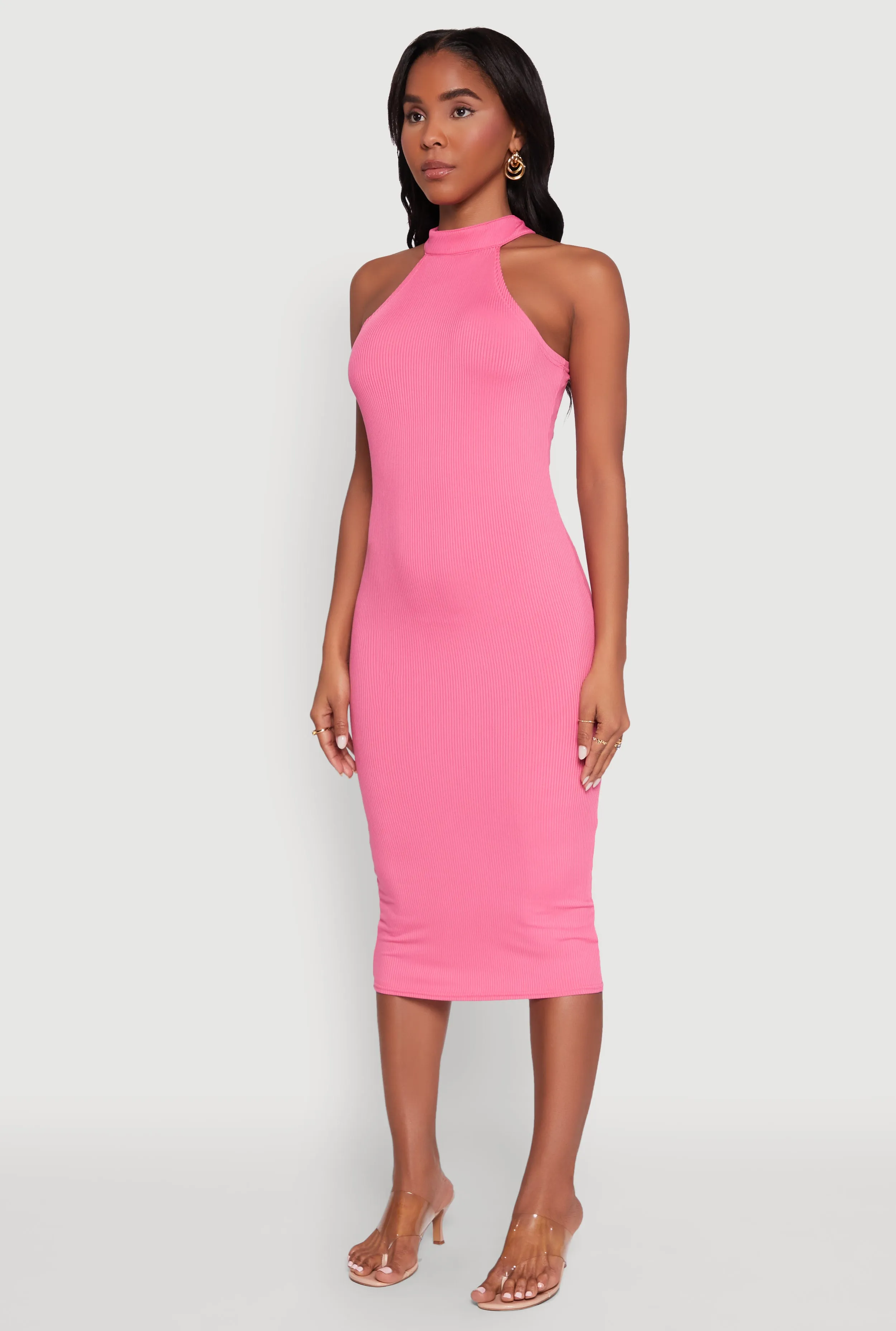 Rib Knit Halter Midi Dress Theatre Time Body Confident