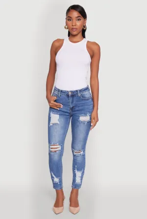 WAX Ripped Rolled Cuff Skinny Jeans Weather Friendly Shrink Resistant Denim