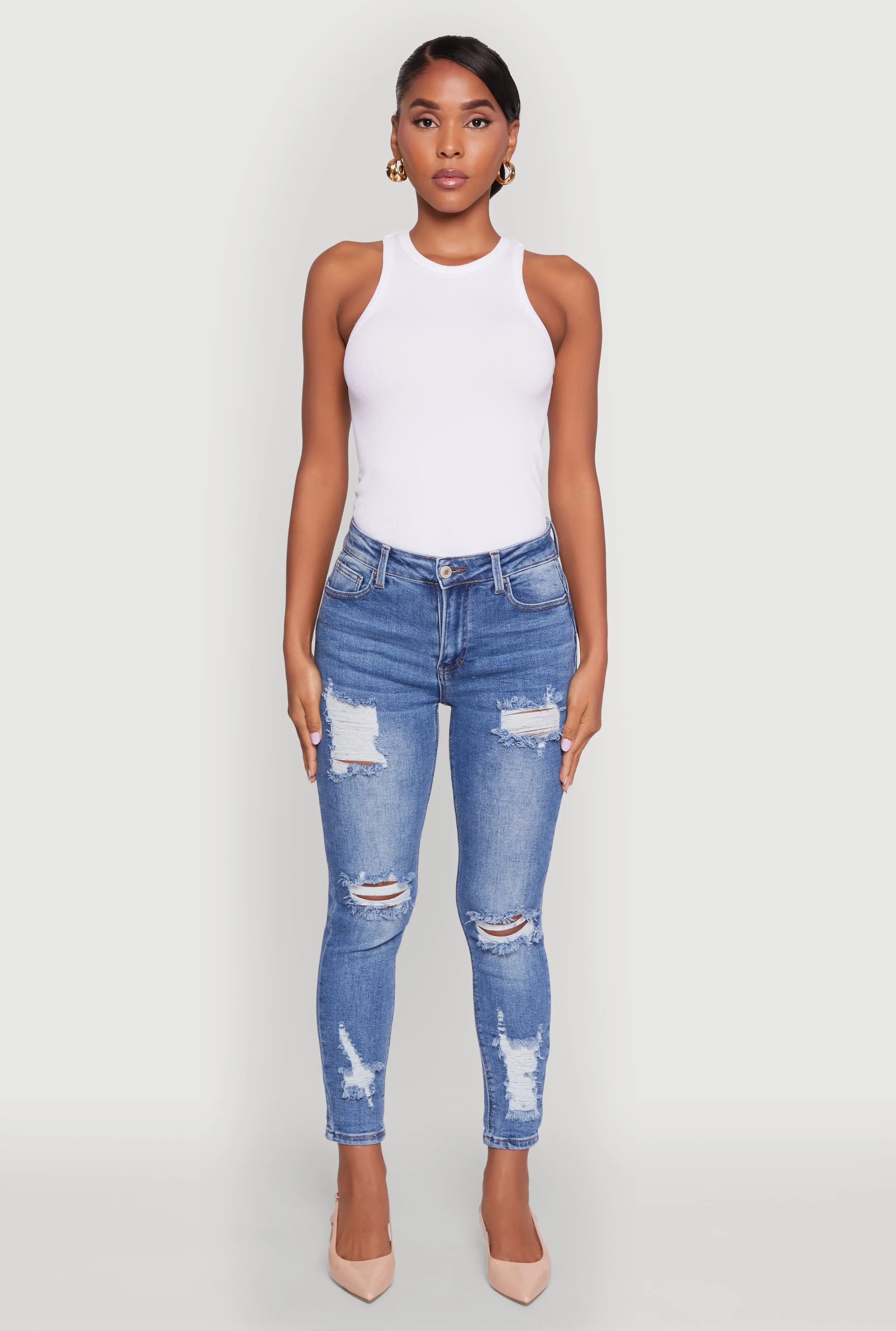 WAX Ripped Rolled Cuff Skinny Jeans Basic Outfit Cool Essential