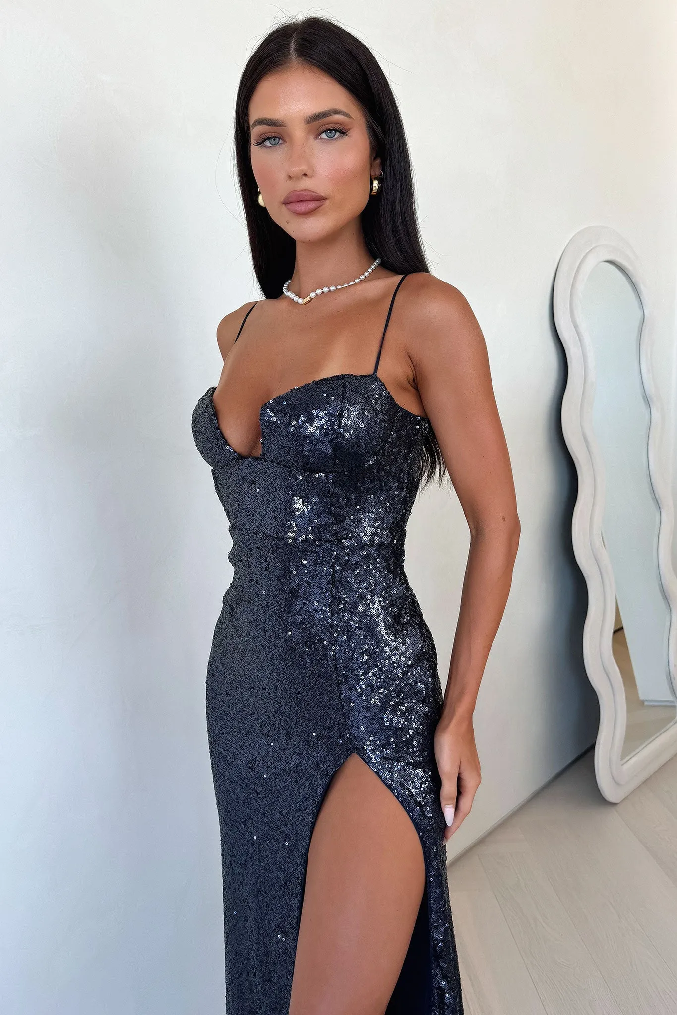 Cap Sleeve Tullia Sequin Maxi Dress - Navy