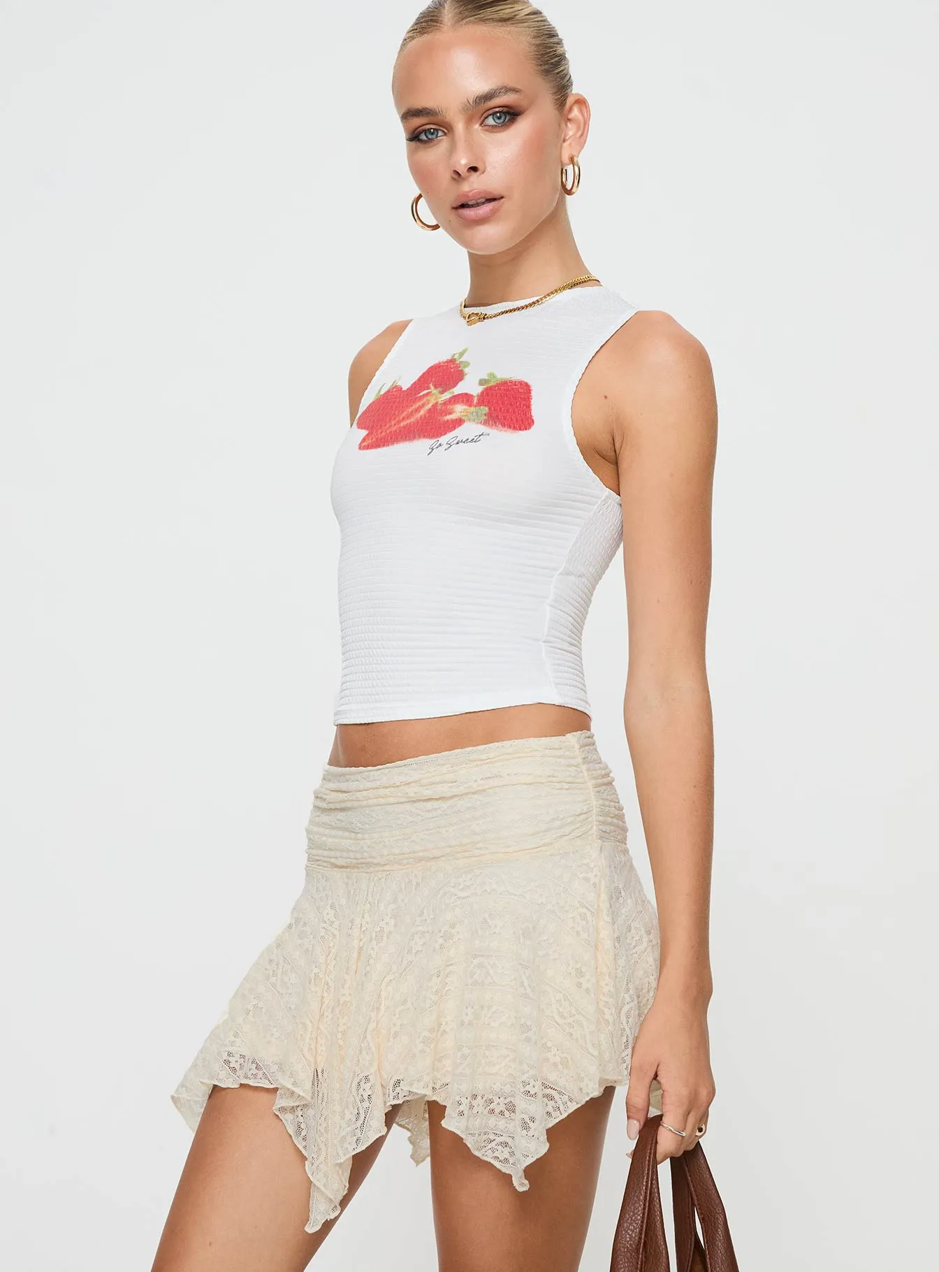 hypoallergenic material Adjustable Hem Lifas Lace Mini Skirt Cream Petite