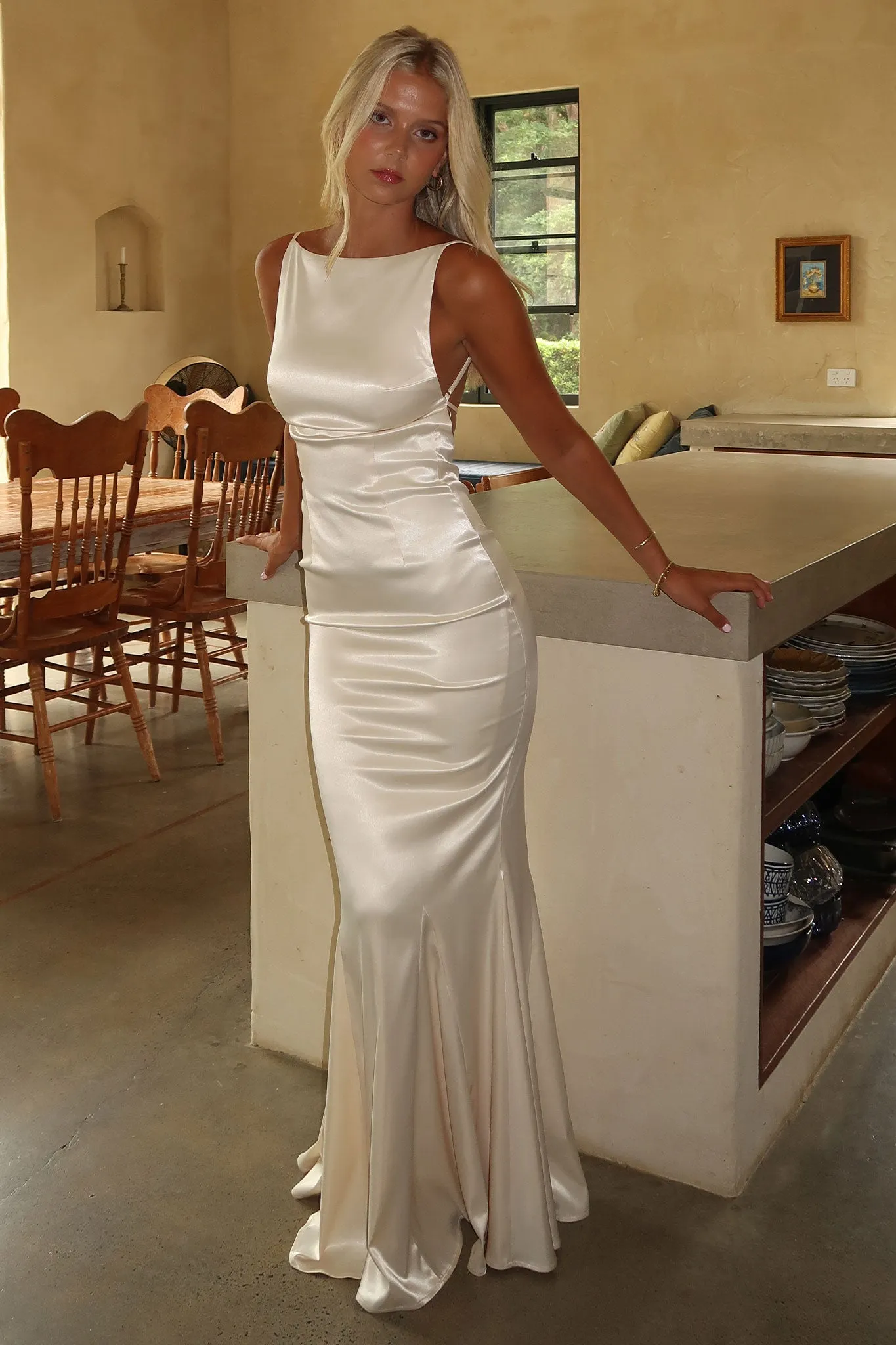 Margot High-Neck Satin Maxi Dress - Yellow Boho Soul