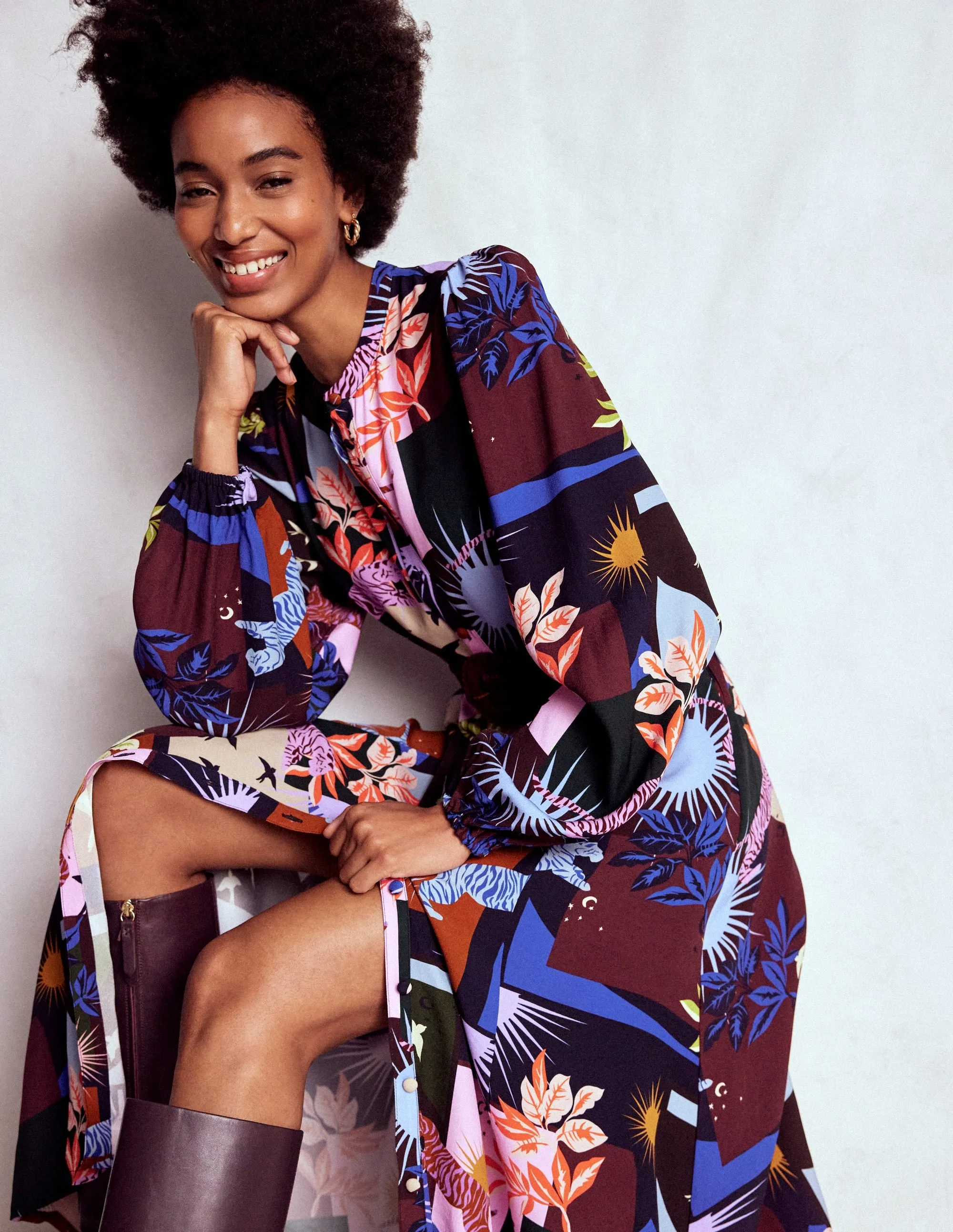 Mae Occasion Maxi Shirt Dress-Multi, Cosmic Savanna Sunrise Glow