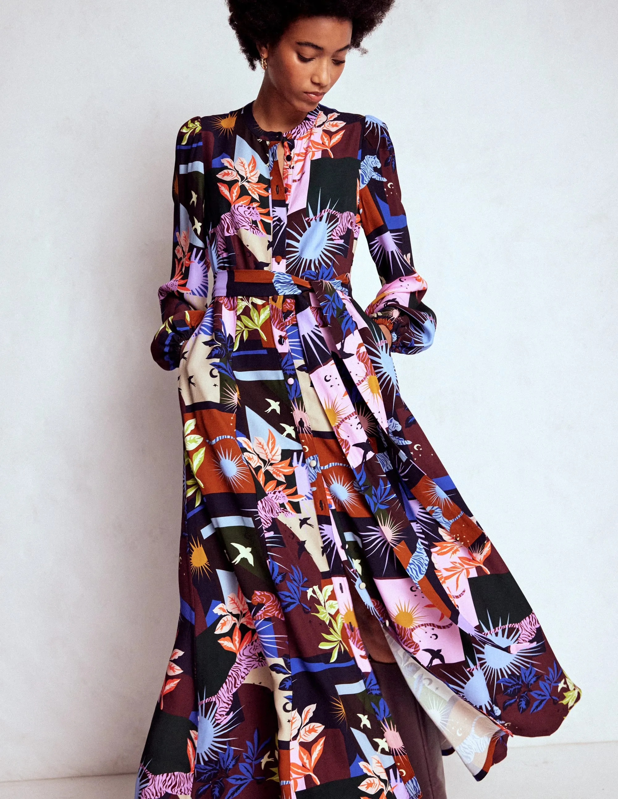 Soft-touch maxi gown Lawn Wedding Mae Occasion Maxi Shirt Dress-Multi, Cosmic Savanna