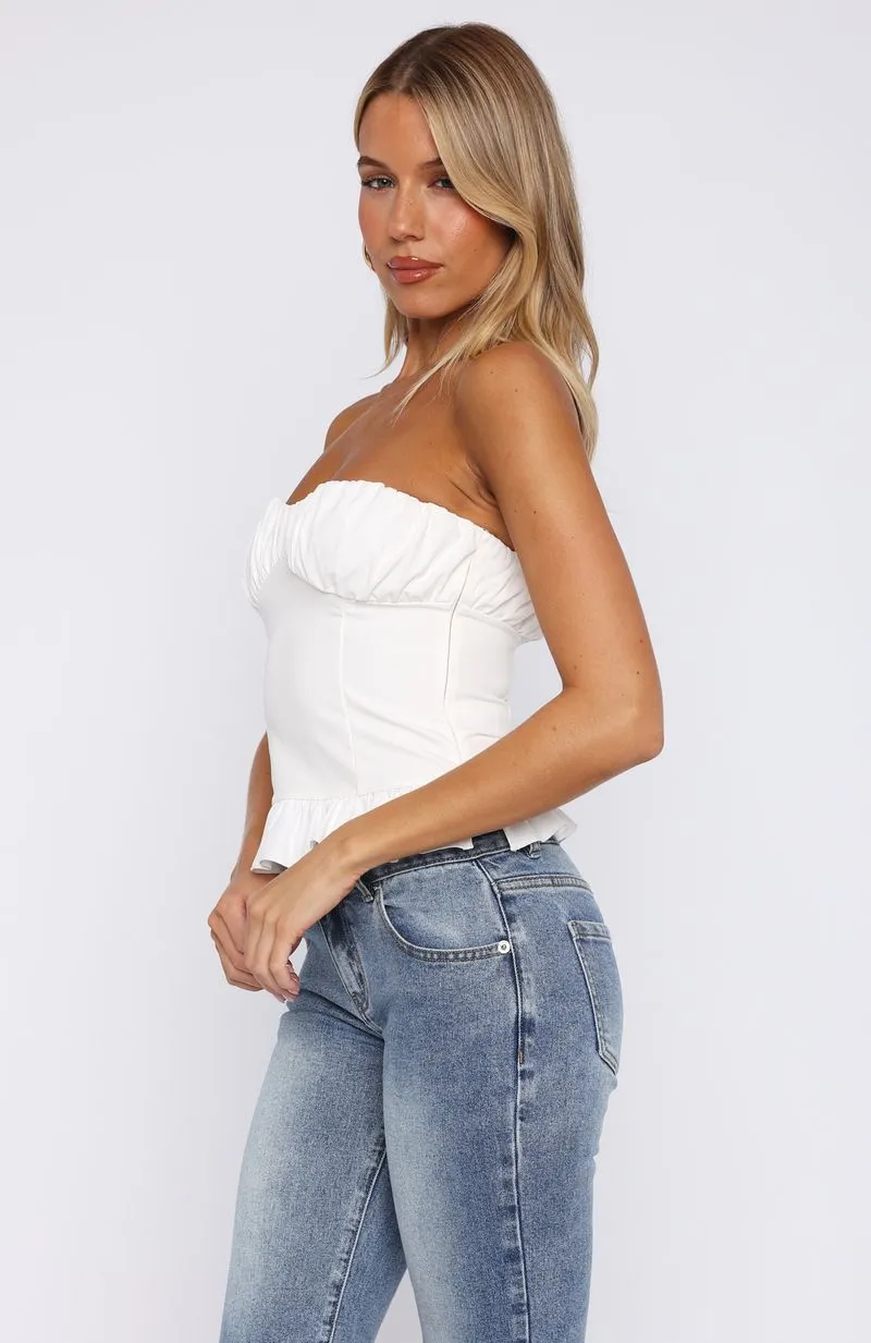 All For You Strapless Top Off White Durable Blend Breathable mesh panel