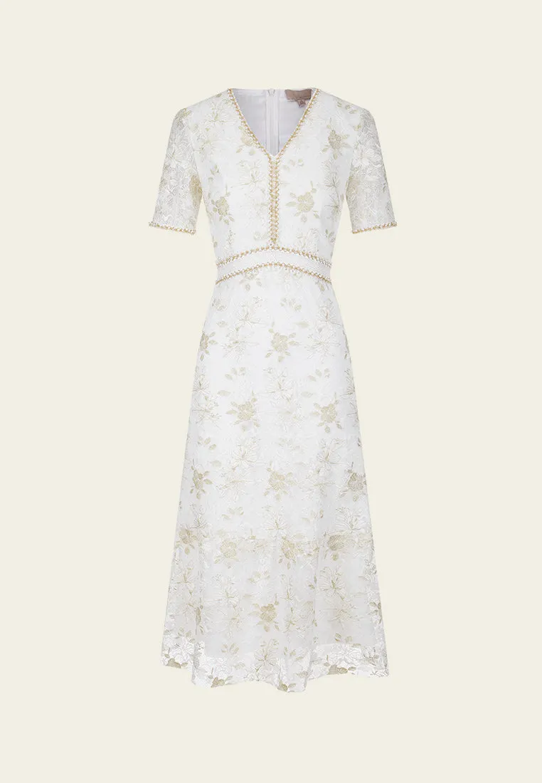 Airflow Vents Embellished-trim Lurex Floral-appliqu?? Lace Dress