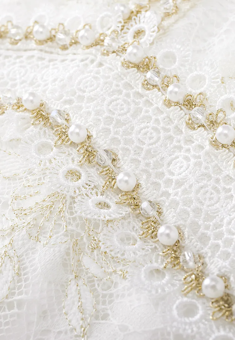 Embellished-trim Lurex Floral-appliqu?? Lace Dress Club Mode