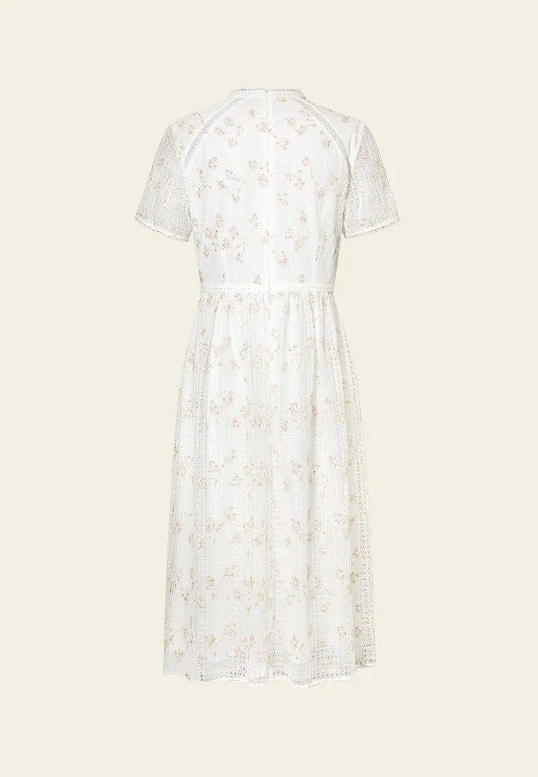 Lace-trim Lurex-detail Mesh-lace Dress SnagFree Surface Fresh Ease
