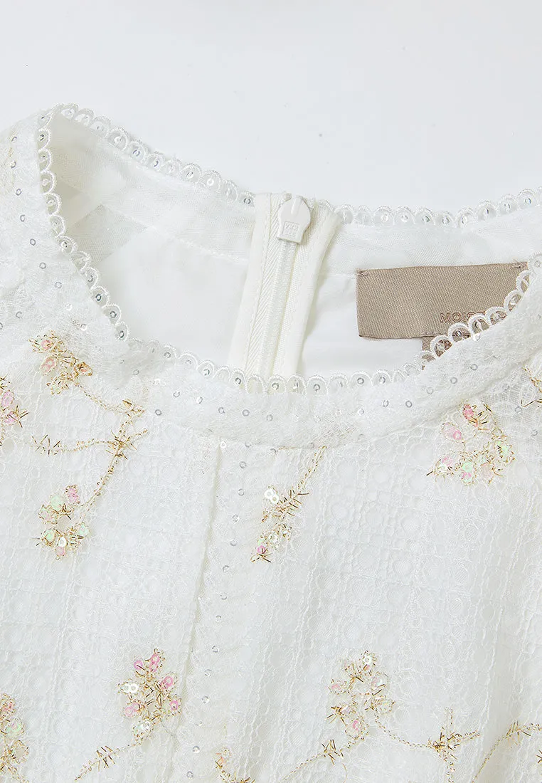 Bride Side Lace-trim Lurex-detail Mesh-lace Dress