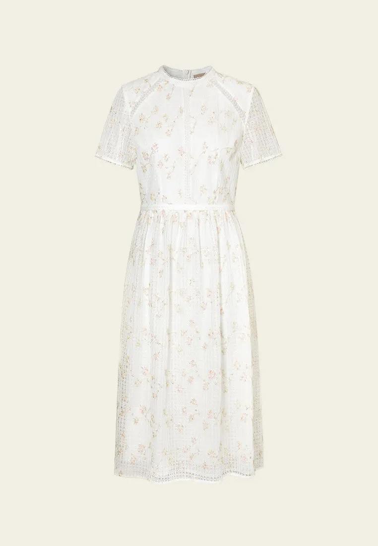 Lace-trim Lurex-detail Mesh-lace Dress FourWayStretchClothing CompactPackableDesign