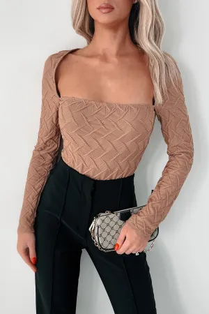 Better Be Nice Textured Long Sleeve Bodysuit (Khaki) Event Classic
