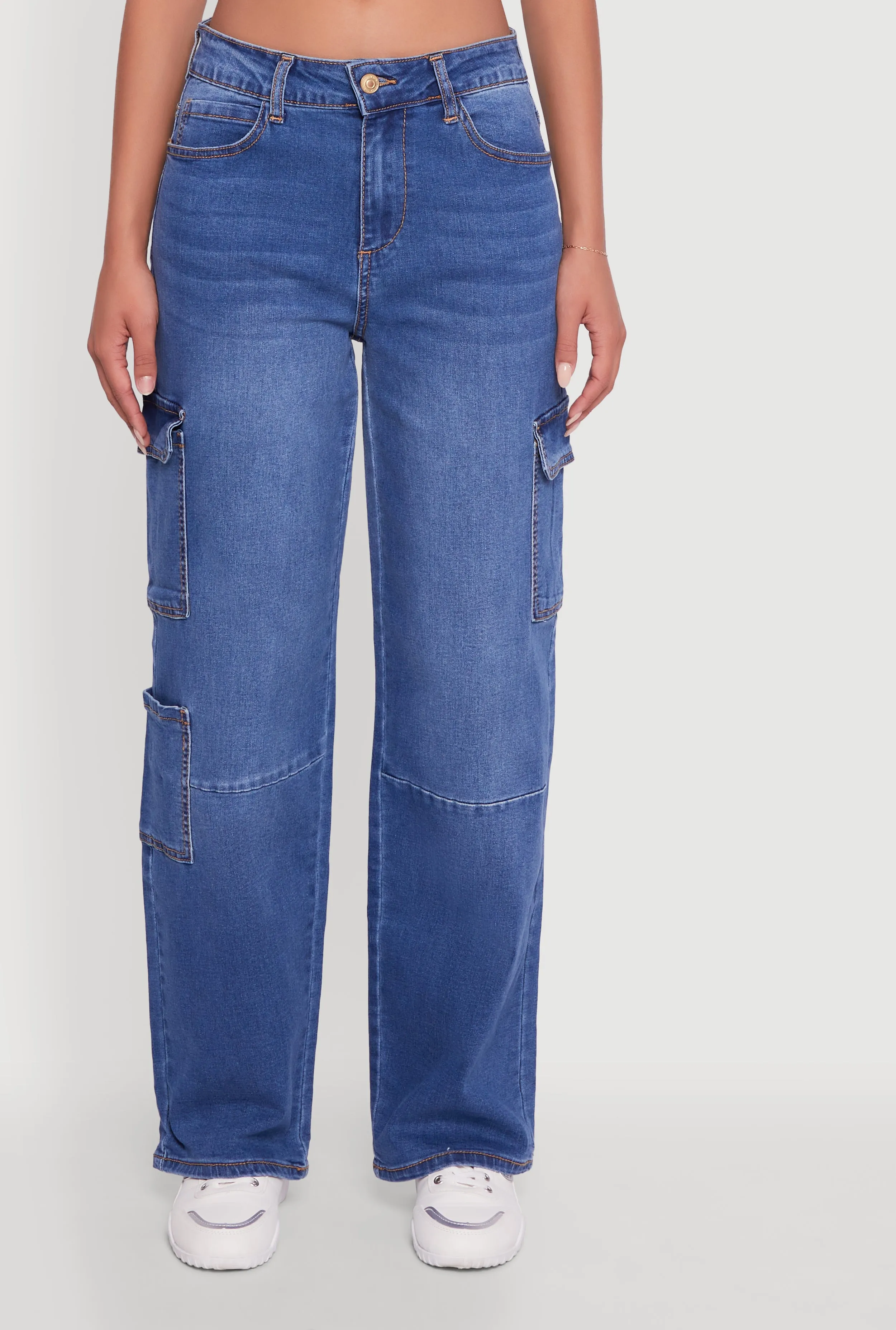 Trendy Sunny Vibes Classic Gym Ready WAX Wide Leg Flap Pocket Cargo Jeans