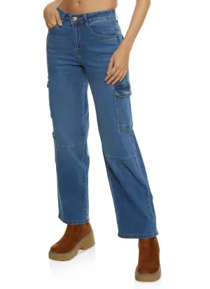 Morning Stroll Professional Wear Brunch Outfit WAX Wide Leg Flap Pocket Cargo Jeans