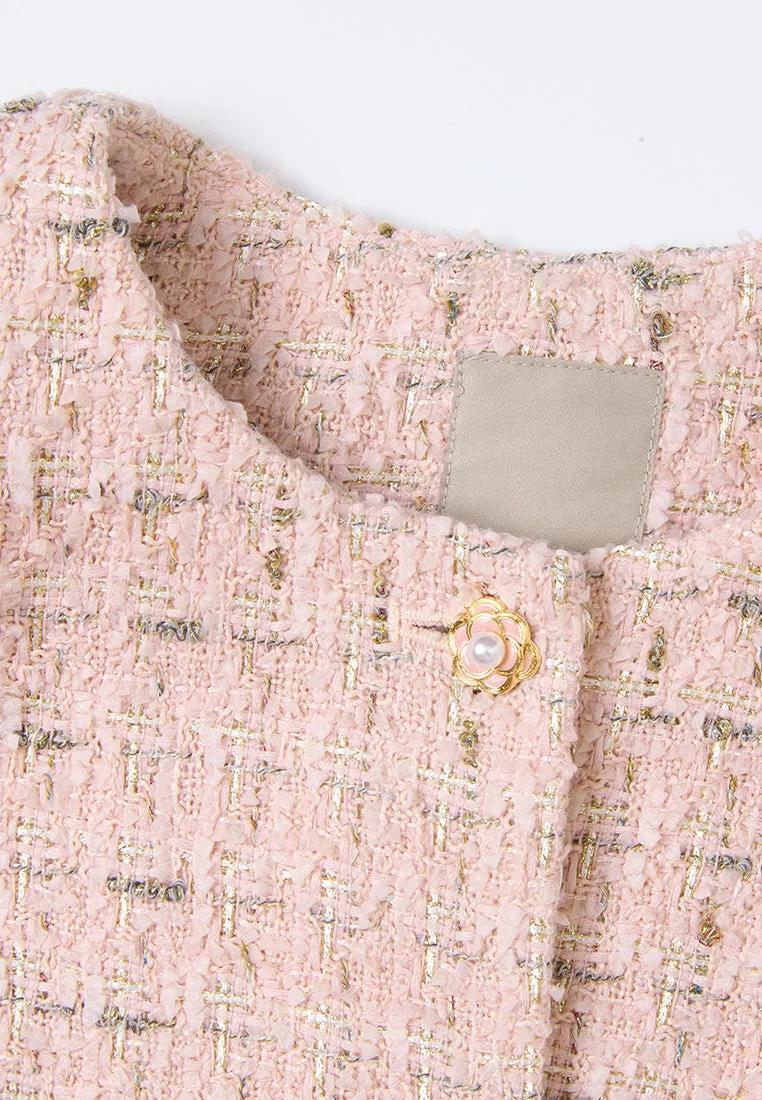 OdorControlTech Handmade Glow Chain-belt Checked Pocketed Tweed Dress