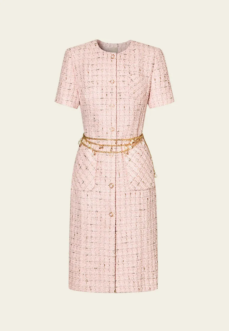 Chain-belt Checked Pocketed Tweed Dress NonRestrictiveSilhouette