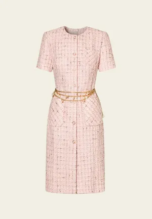 Chain-belt Checked Pocketed Tweed Dress NonRestrictiveSilhouette