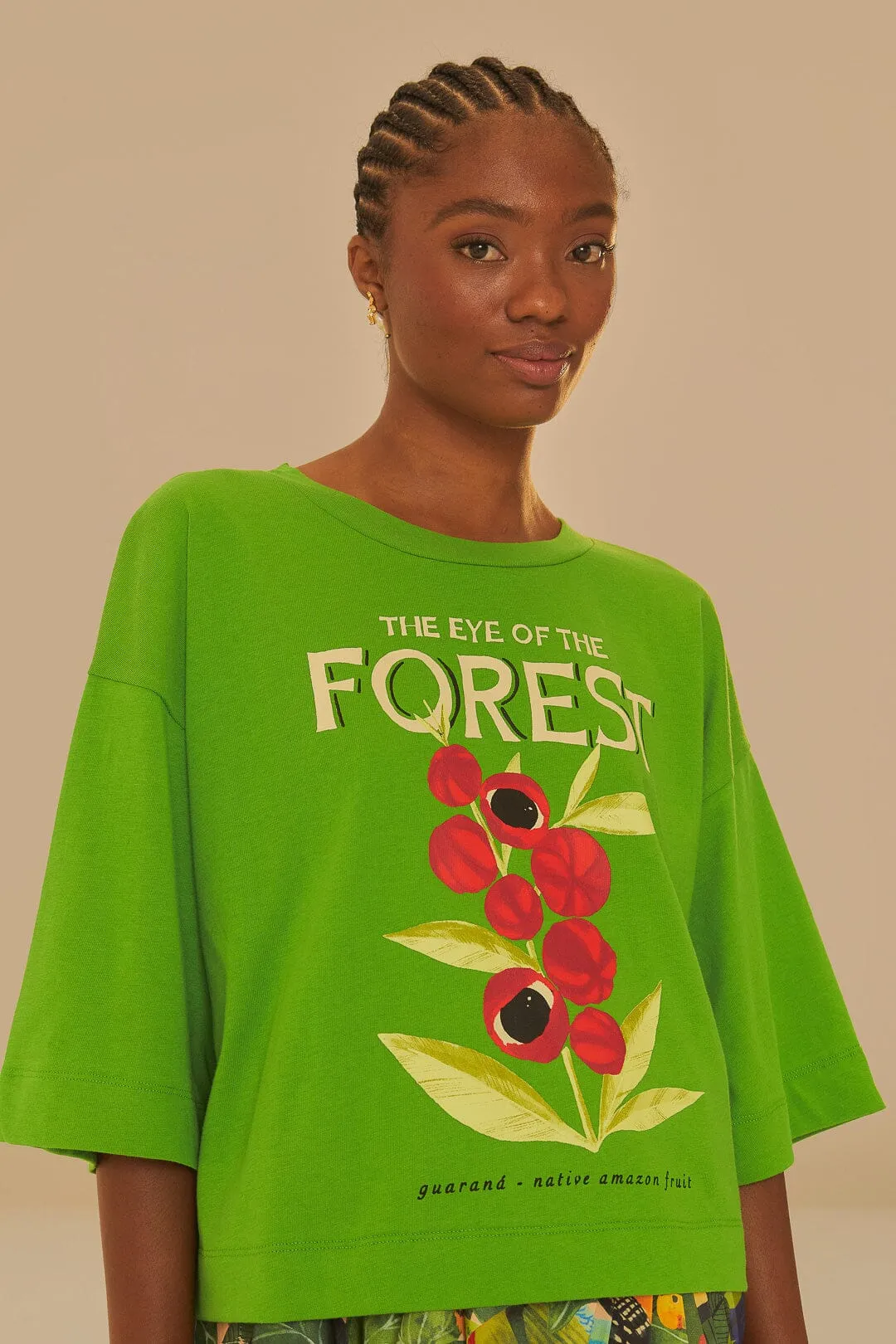 Green The Eye Of The Forest Organic Cotton T-Shirt VersatileStyle SmoothEdgeTrim