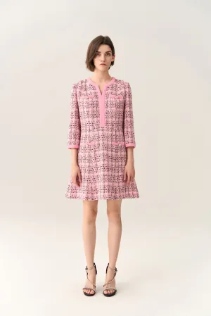 Check Tweed A-line Dress Ocean Glow AntiStaticMaterial