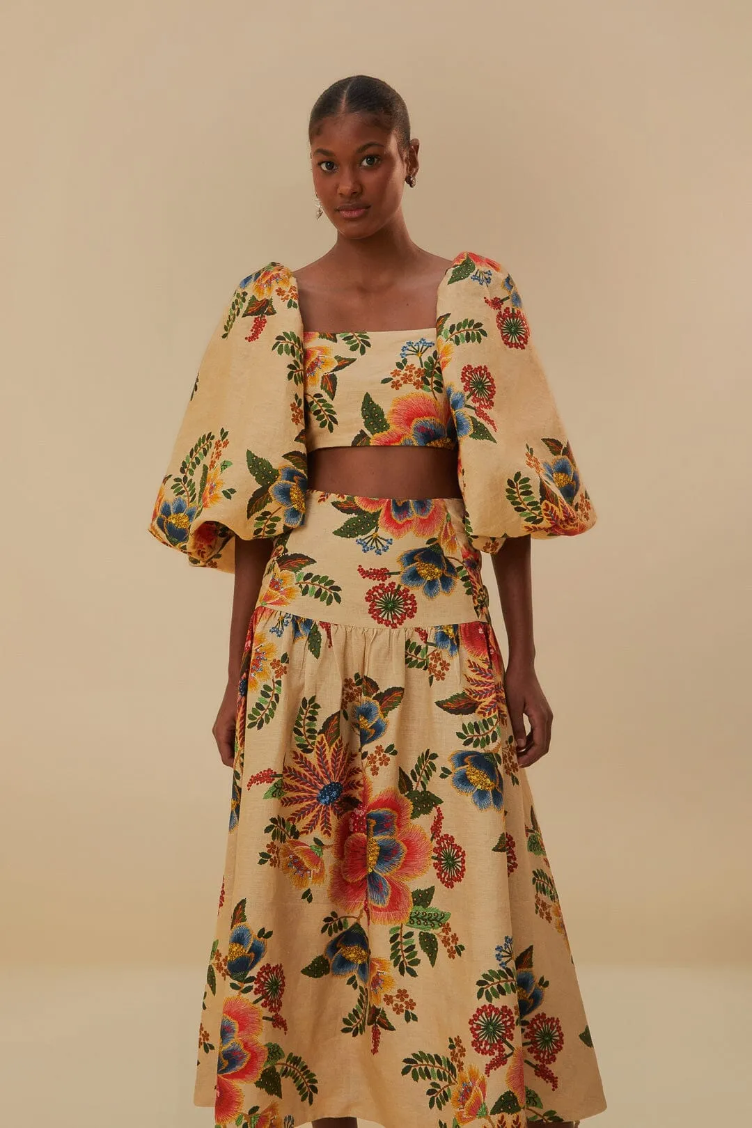 Sand Delicate Garden Euroflax? Midi Skirt Pull On Style Slip Resistant Waist