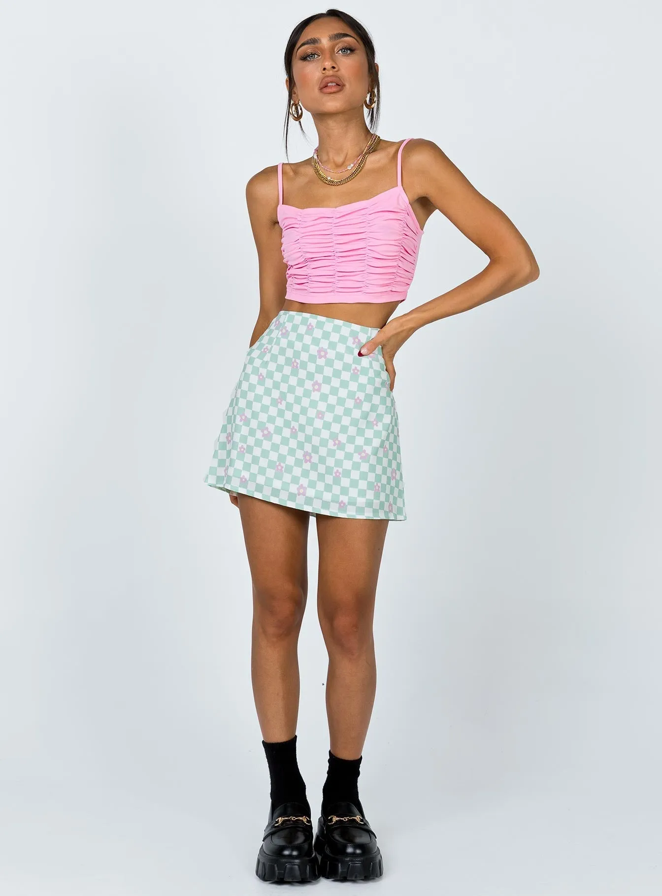 Craftsmanship Focus Selby Mini Skirt Green Floral Check