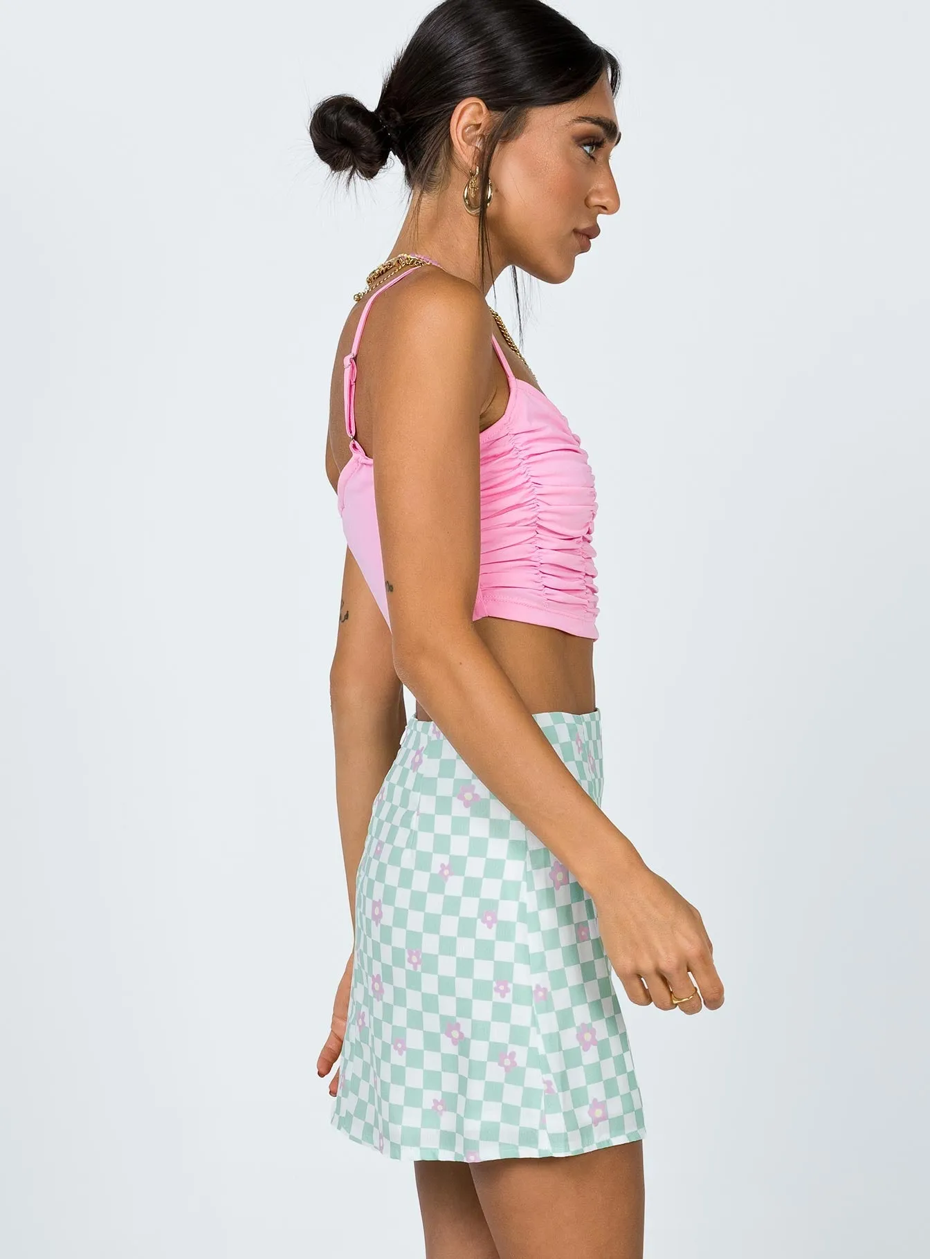 Style Innovation Selby Mini Skirt Green Floral Check