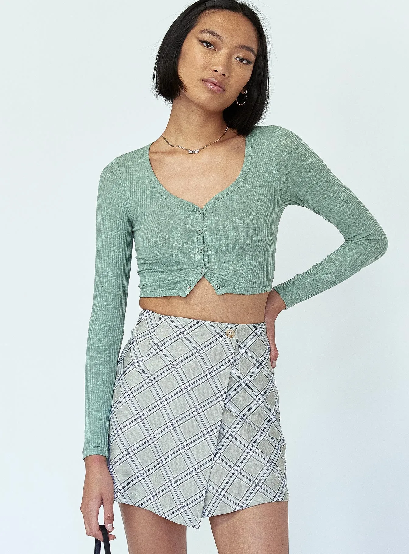 Ailisha Mini Skirt Green ribbed texture Urban Edge