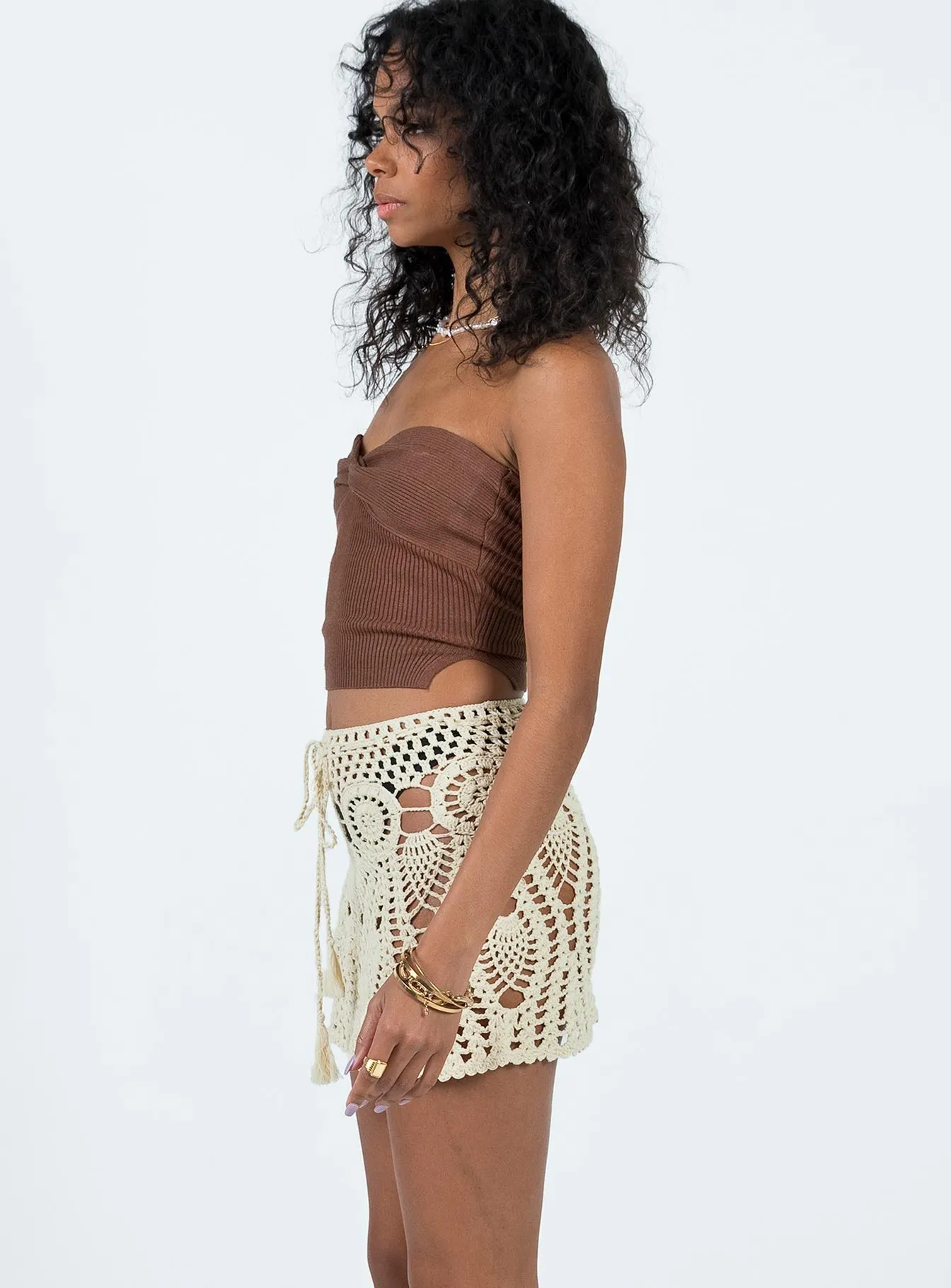 Family Celebration Blooming Crochet Mini Skirt Beige