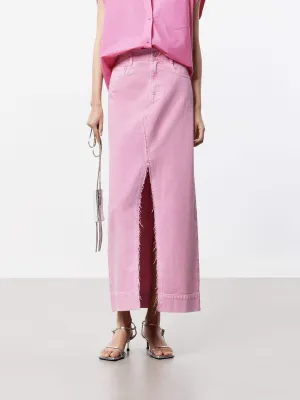 Front Slit Pink Skirt Weekend Outfit Embossed Detail