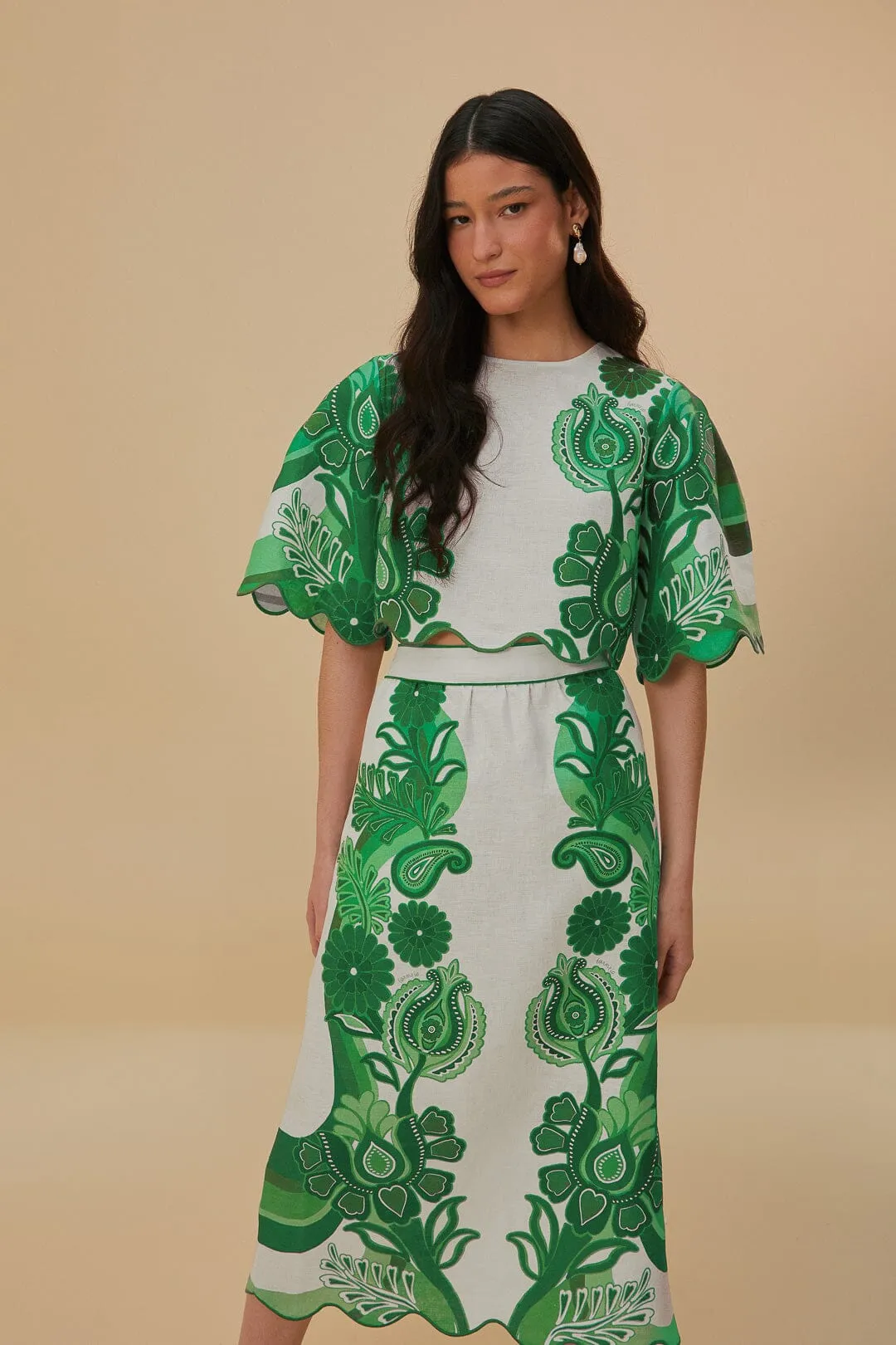 Green Color Festival Euroflax? Midi Skirt Casual Outfit
