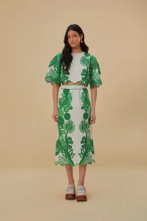 Texture Play Neutral Wear Green Color Festival Euroflax? Midi Skirt