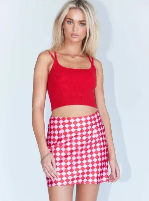 Bold Edge High Shine The Joan Checkerboard Mini Skirt Pink