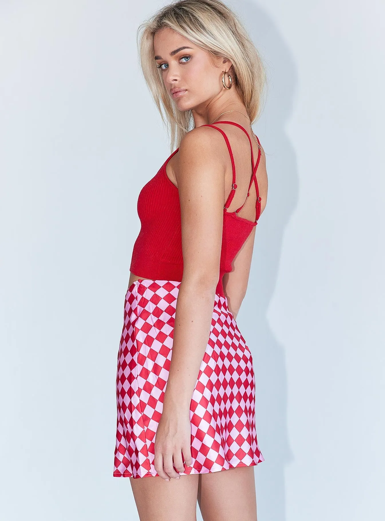Frayed Finish The Joan Checkerboard Mini Skirt Pink