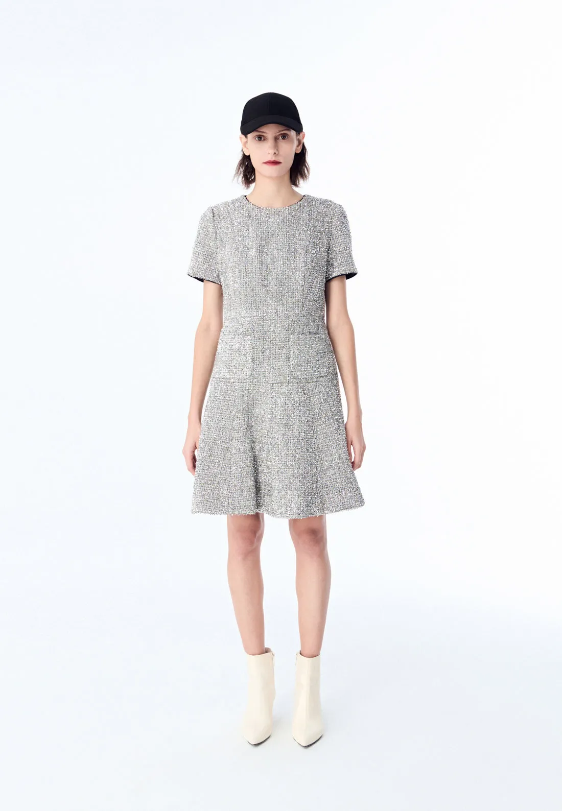 Metro Mode Silver Lurex Tweed Midi Dress