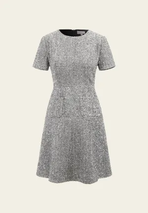 mesh ventilation ShrinkResistant Silver Lurex Tweed Midi Dress