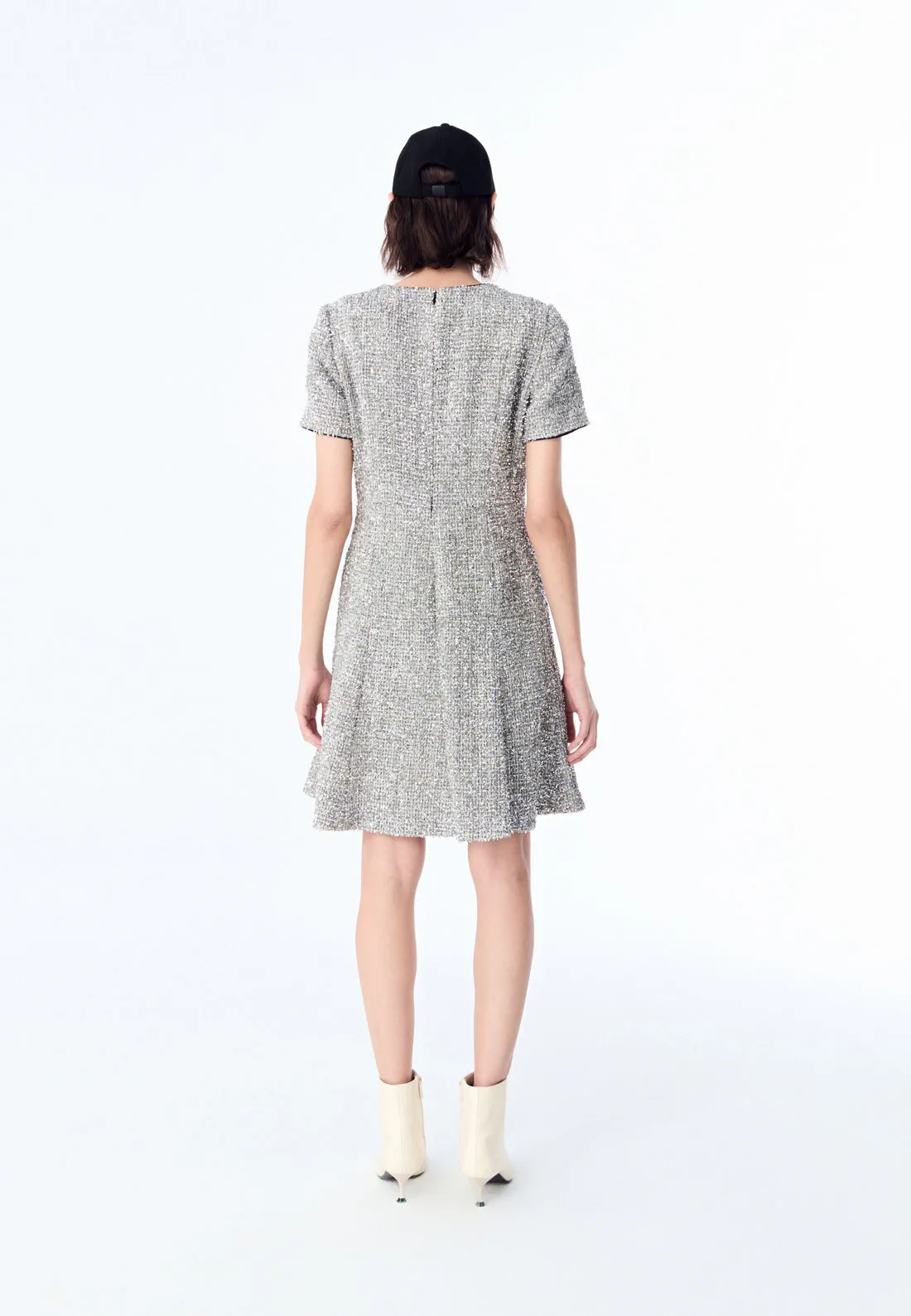 Silver Lurex Tweed Midi Dress Digital Glow OdorResistant Material