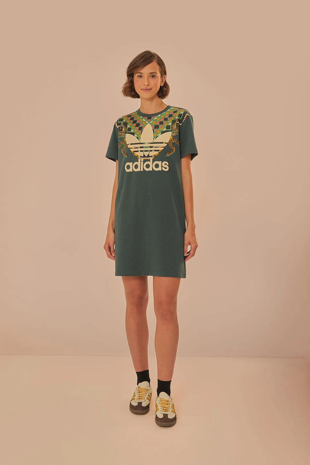 Green Adidas Farm Rio T-Shirt Dress Stream Fit Light Flow