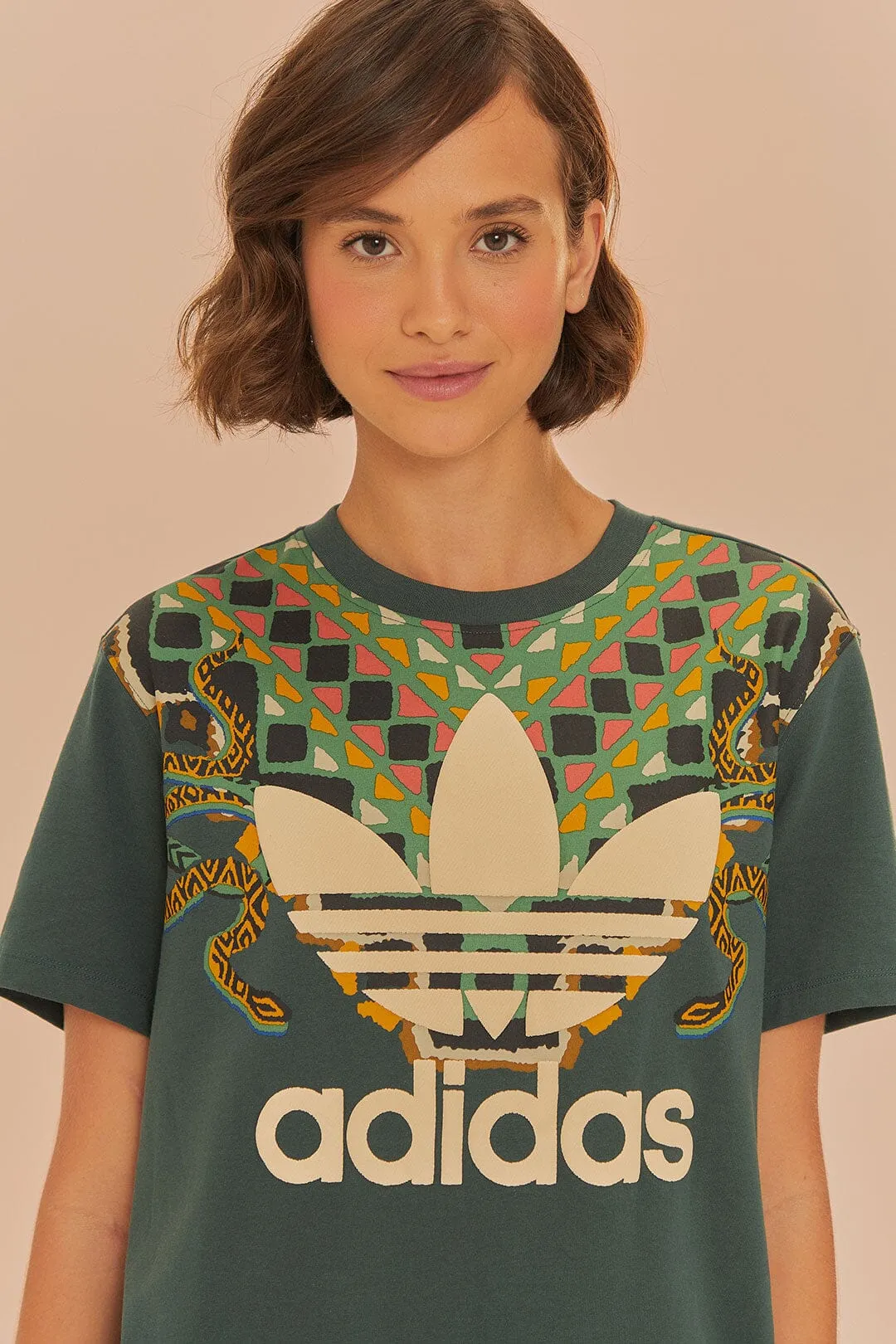 Green Adidas Farm Rio T-Shirt Dress Design Glow Tencel Blend Fabric