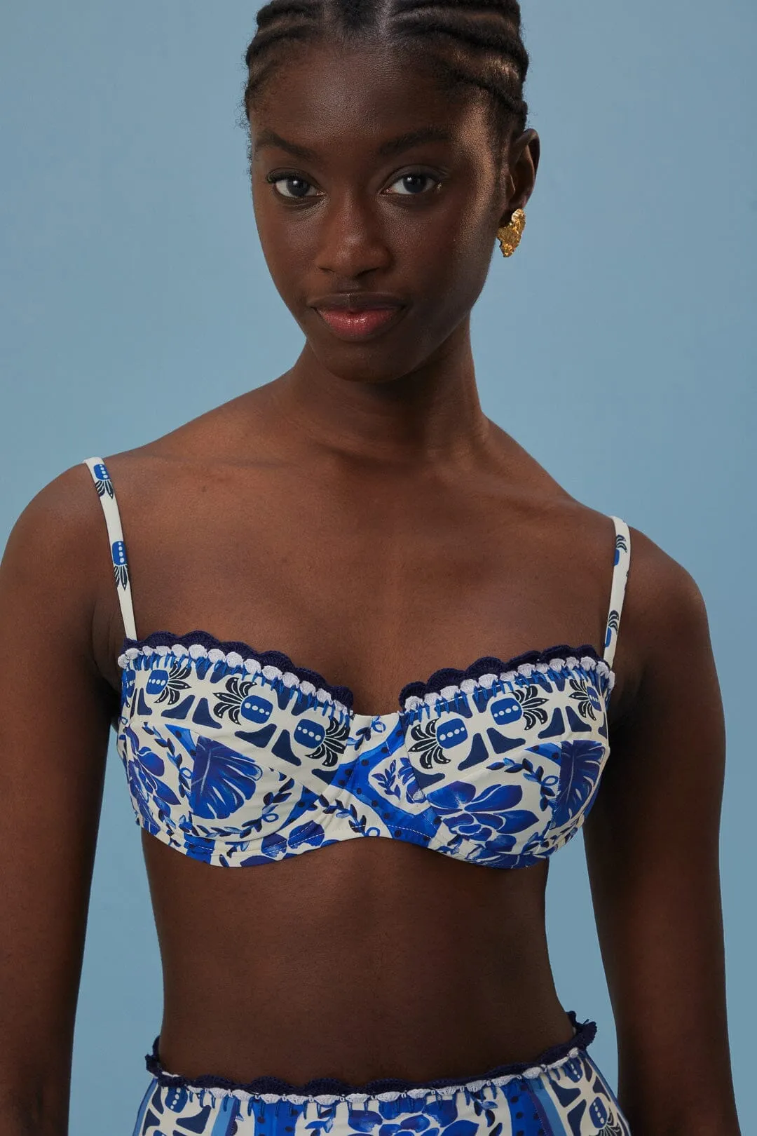 Blue Tile Dream Bikini Top ErgonomicCut MoistureControl Fabric