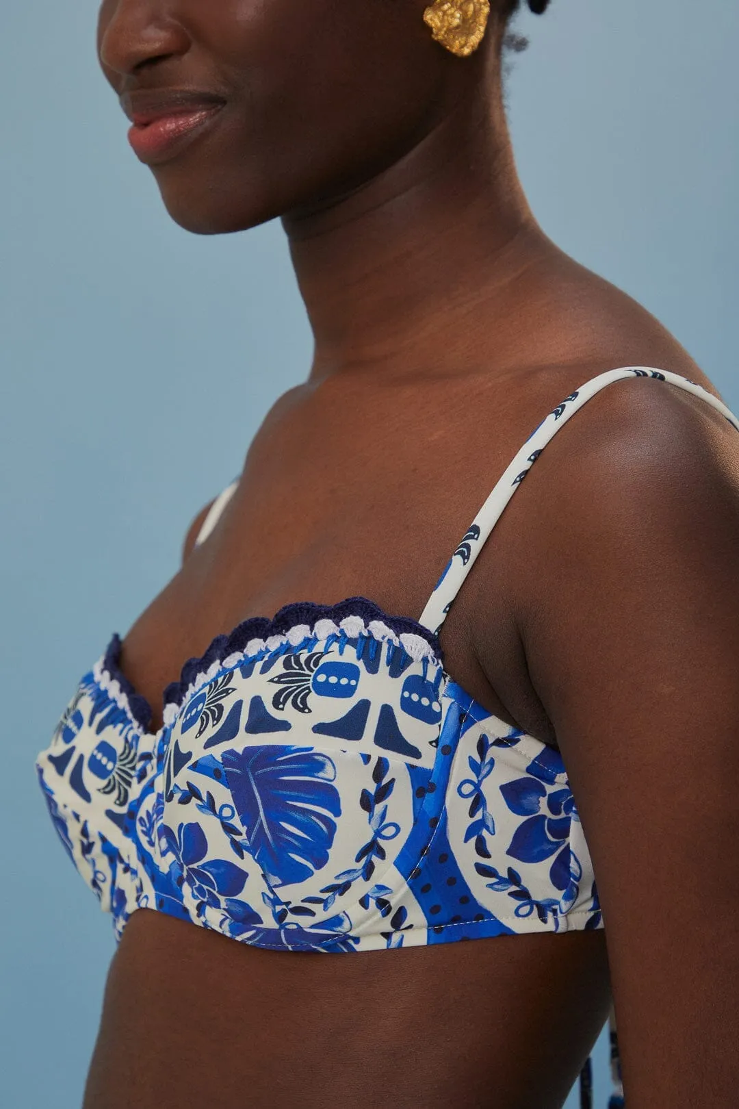 Blue Tile Dream Bikini Top Stretch Fabric WrinkleResistantClothing