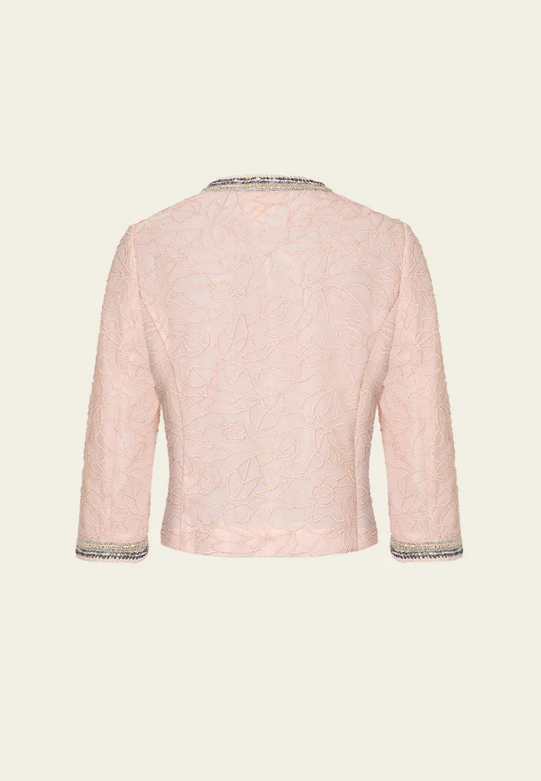 NonRestrictive Fit Lurex Embellished-trim Plant-embroidery Mesh Jacket