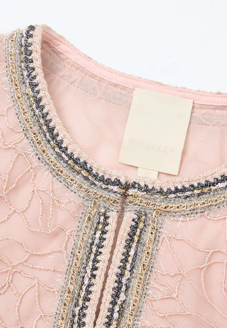 AntiSnagFabric Lurex Embellished-trim Plant-embroidery Mesh Jacket