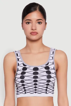 Seamless Geometric Print Crop Top Mesh inserts Cooling Technology