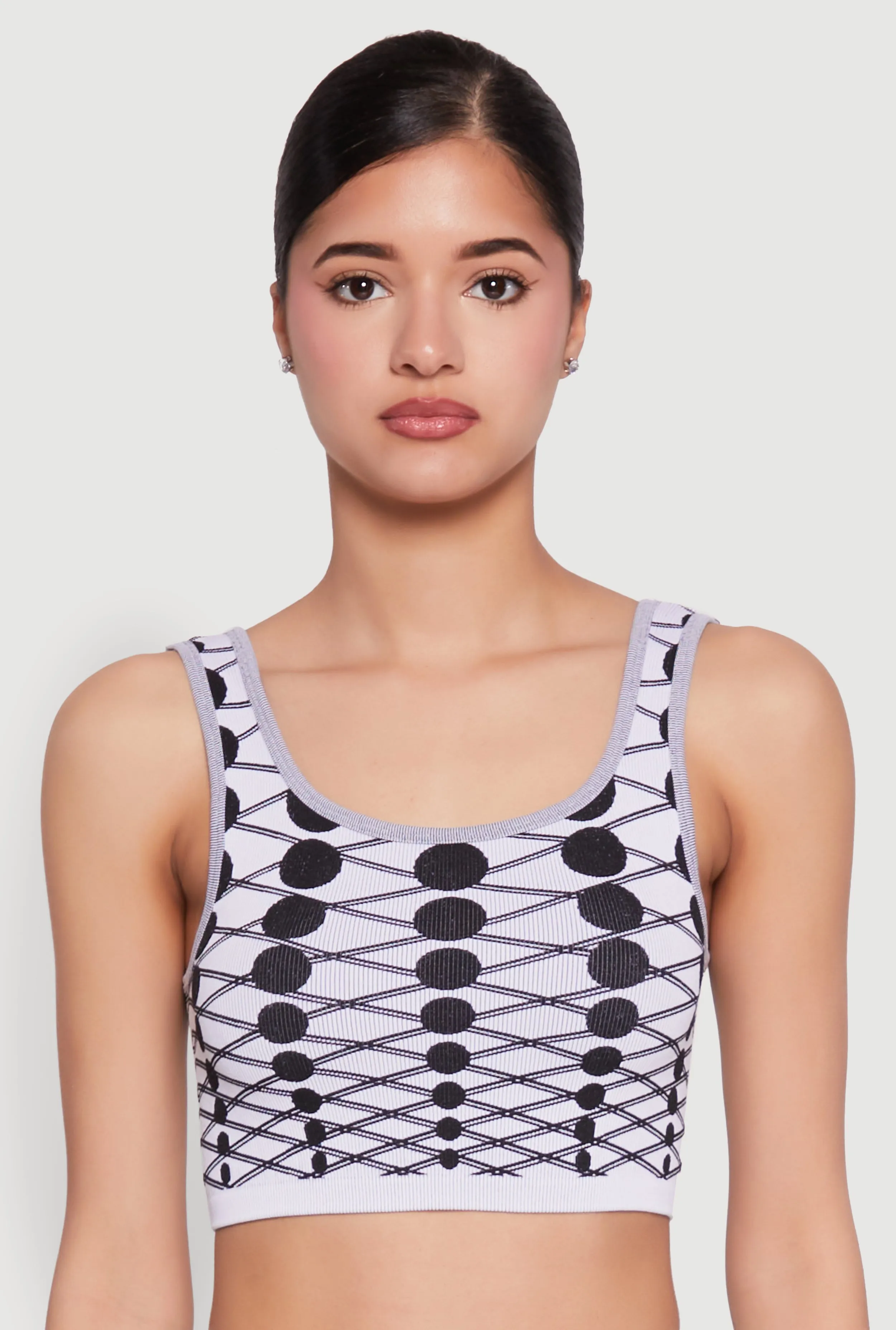 Seamless Geometric Print Crop Top Mesh inserts Cooling Technology