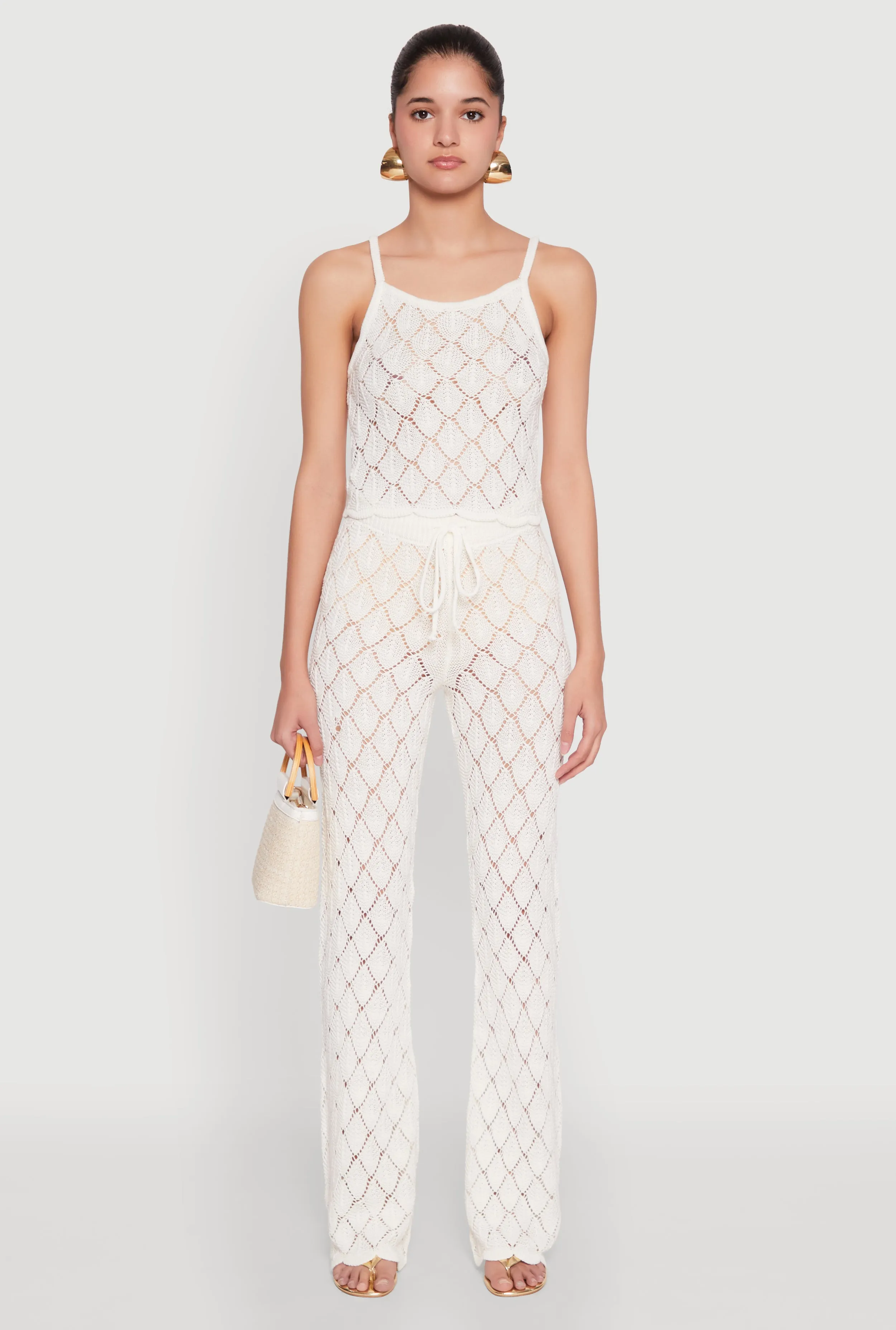 Crochet Diamond Knit Cami Wicking Interior Layer