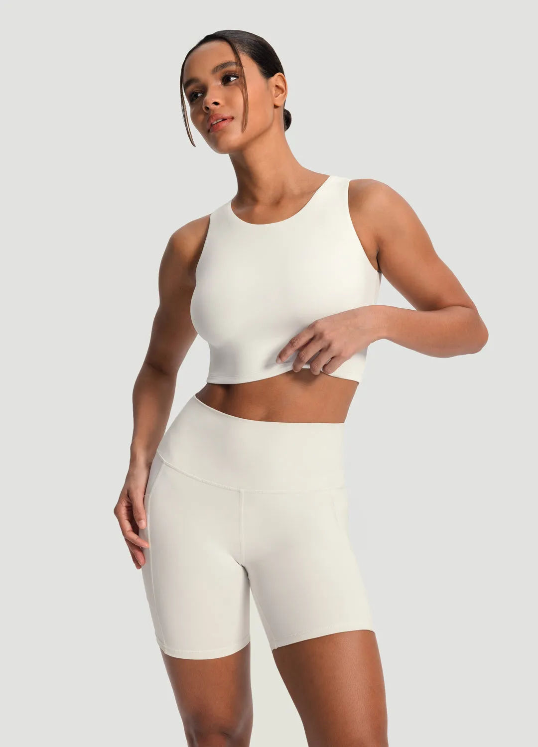Yoga Friendly Back Design High Neck Cropped Tank Top